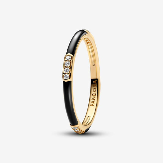 Anel com Esmalte Preto e Pedras
