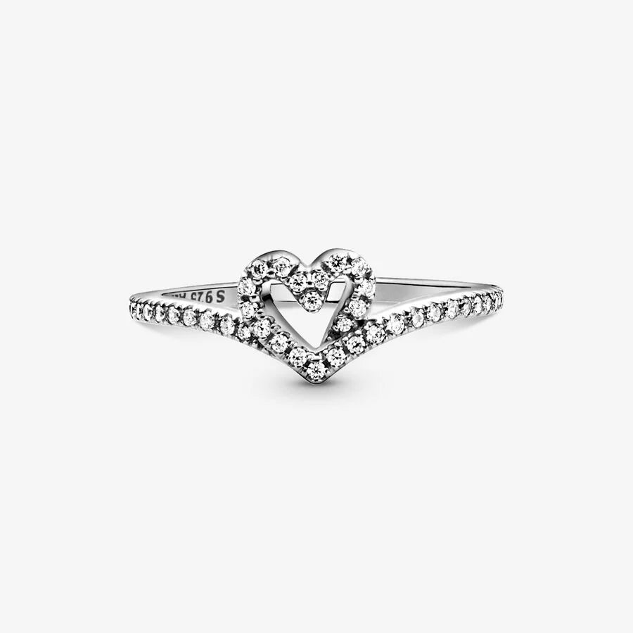 Anel Wishbone Coração Brilhante
