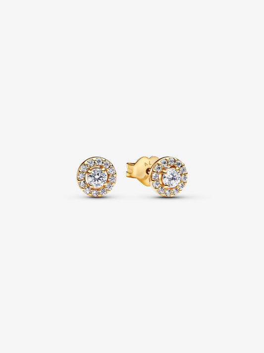 Brincos Espigão Auréola Redonda Pavé Revestimento de ouro 14k