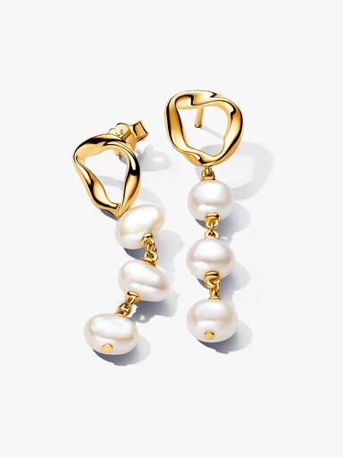 Brincos de pérolas de cultura de água doce com formato de círculo orgânico estilo barroco Revestimento de ouro 14k