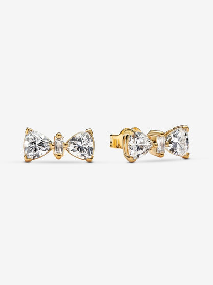 Brincos Espigão Laço Brilhante Revestimento de ouro 14k