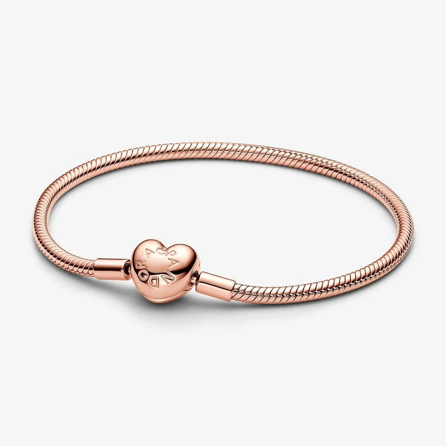 Pulseira Malha Snake Fecho Coração Pandora Moments