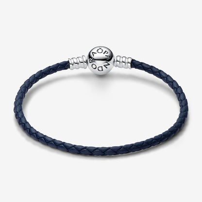 Pulseira de couro Azul com fecho Redondo