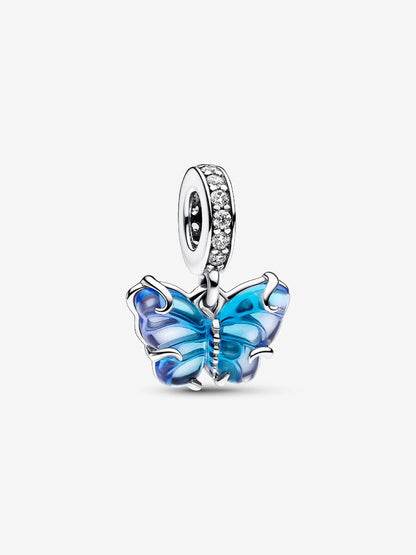 Conta Pendente Murano Borboleta Azul Prata