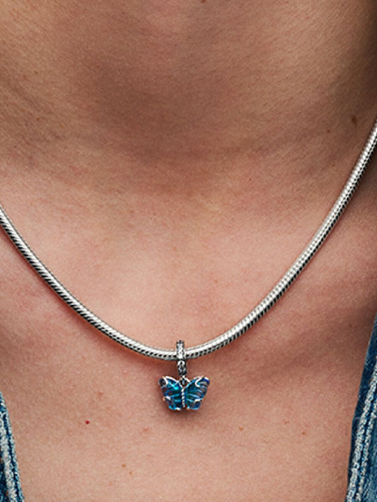 Conta Pendente Murano Borboleta Azul Prata